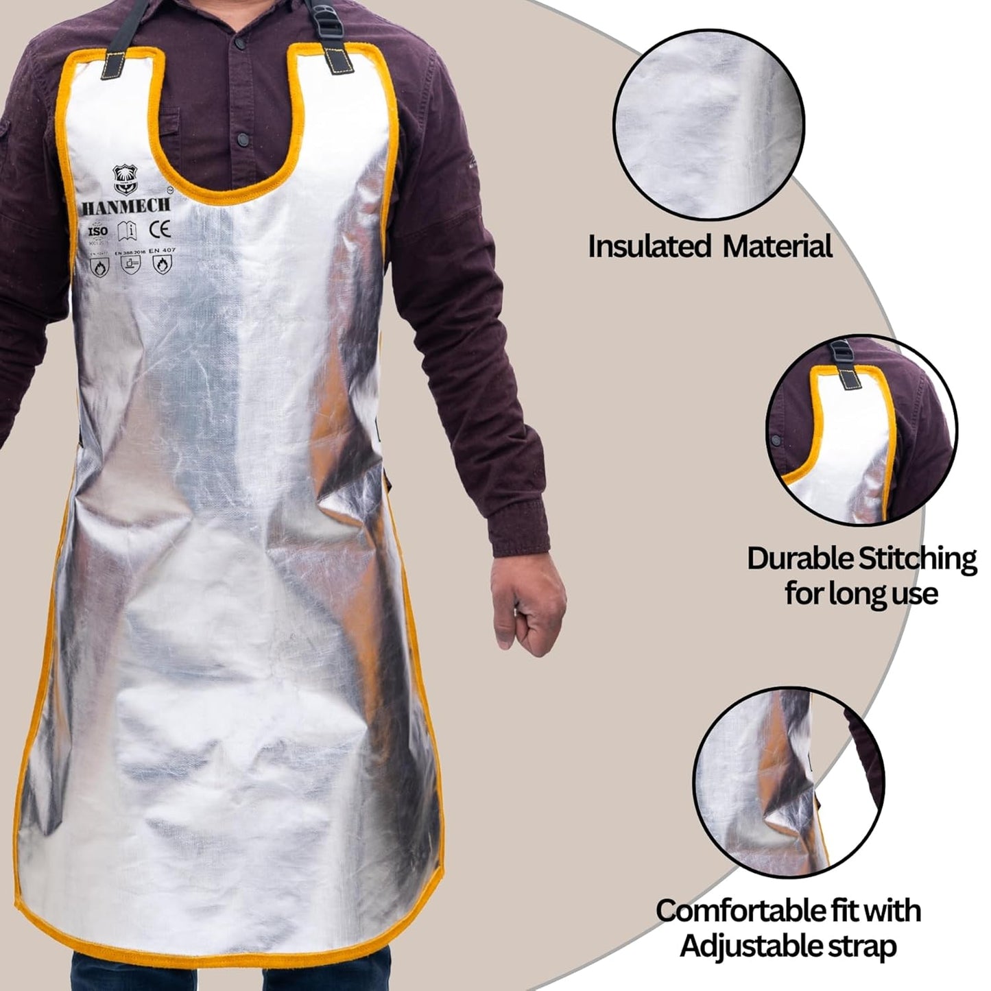 HANMECH Leather cum Aluminized Apron, 1000 Degree heat resistant capacity, best for Mig tig Arc welding, made for heavy task