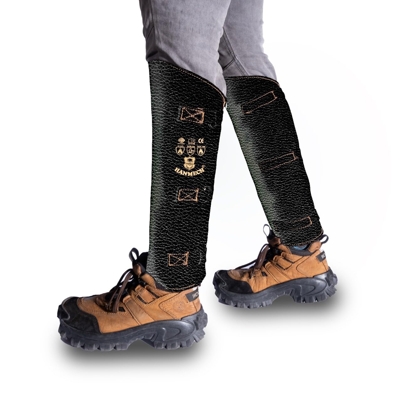 HANMECH Leather Snake Gaiters + Free 1 Pair High Ankle Safety Shoes, Bite & Puncture Proof Against Snakes, Dogs, Wolves, Wild Cats & Predators for Hunting, Hiking, Farming & Safety