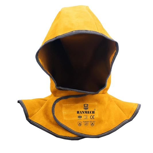 Welding Hood, Split Leather, Neck Shoulder Drape Protection, Specially for Welding Purpose Heat Protection Yellow