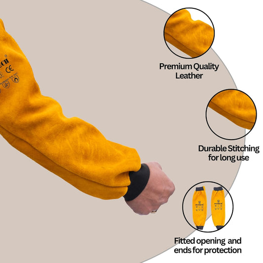 HeatShield Leather Welding Hand Sleeves, Heavy Duty Safety Hand Protection