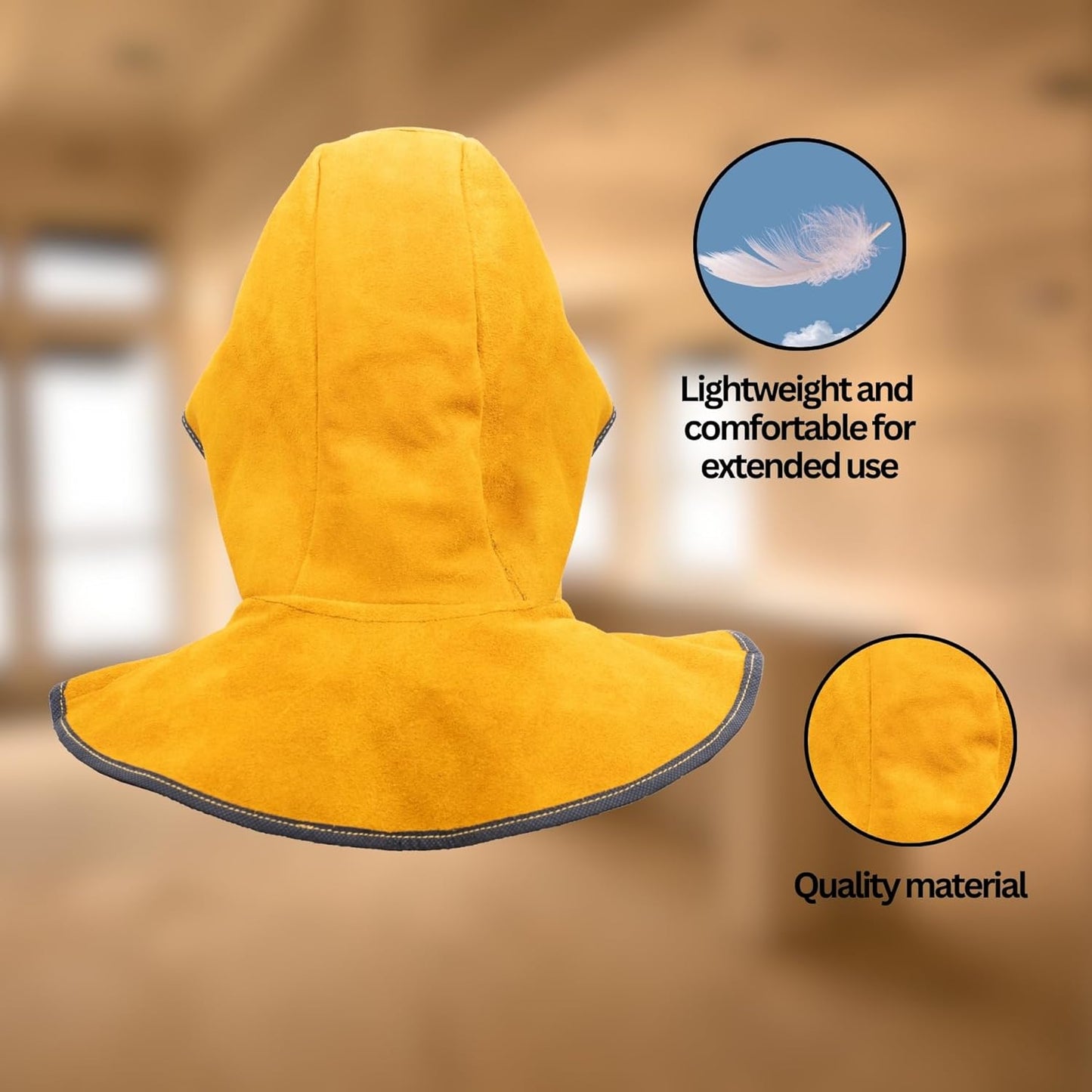Welding Hood, Split Leather, Neck Shoulder Drape Protection, Specially for Welding Purpose Heat Protection Yellow