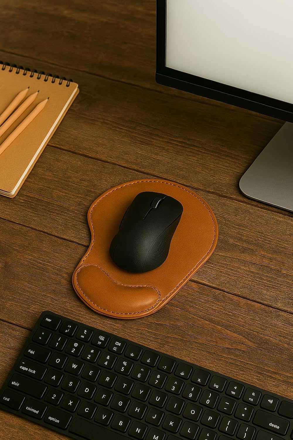 Leather Mouse Pad – Premium Leather Desk Mat for Office & Gaming – Non-Slip, Waterproof, Smooth Surface – Color - Tan, Standard Size, All Purpose Mouse pad