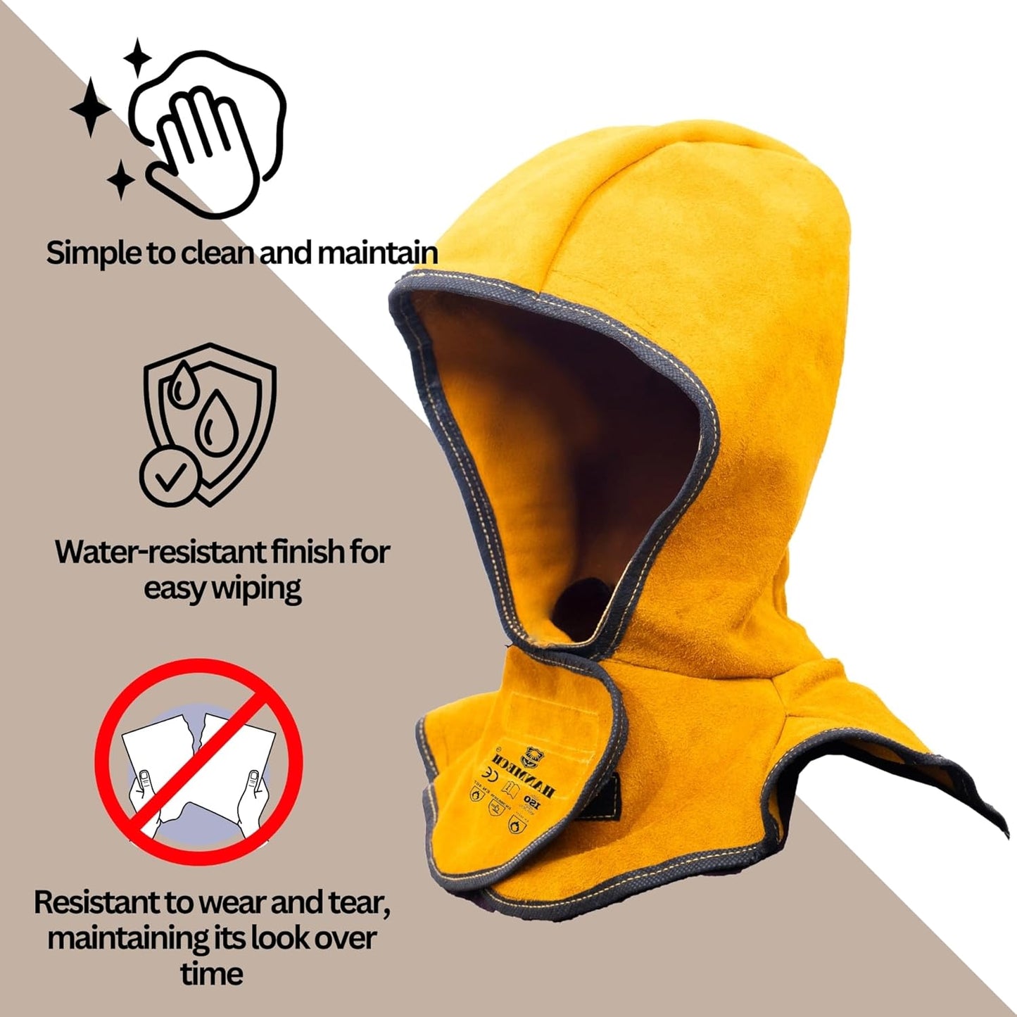 Welding Hood, Split Leather, Neck Shoulder Drape Protection, Specially for Welding Purpose Heat Protection Yellow