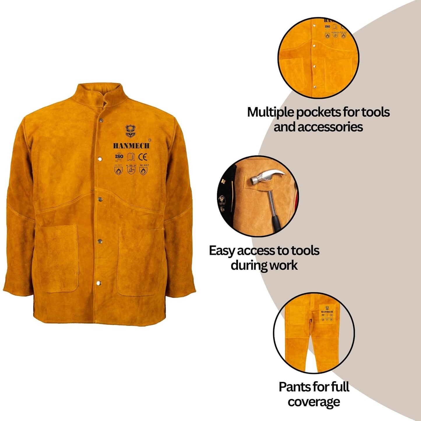 Leather Welding Jacket for Heavy-Duty Protection | Flame-Resistant Safety Gear for Welders | Heat-Resistant Leather Welding Suit for Metalwork & Industrial Jobs