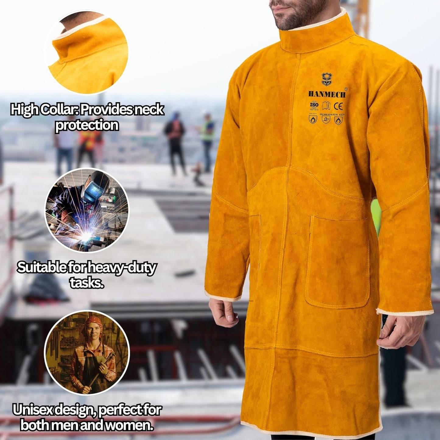 Aprons & Shields Leather Welding & Safety Apron Premium Protection for Heavy-Duty Work | Welding Safety Clothing Protective (Yellow) Welding suit Leather suit