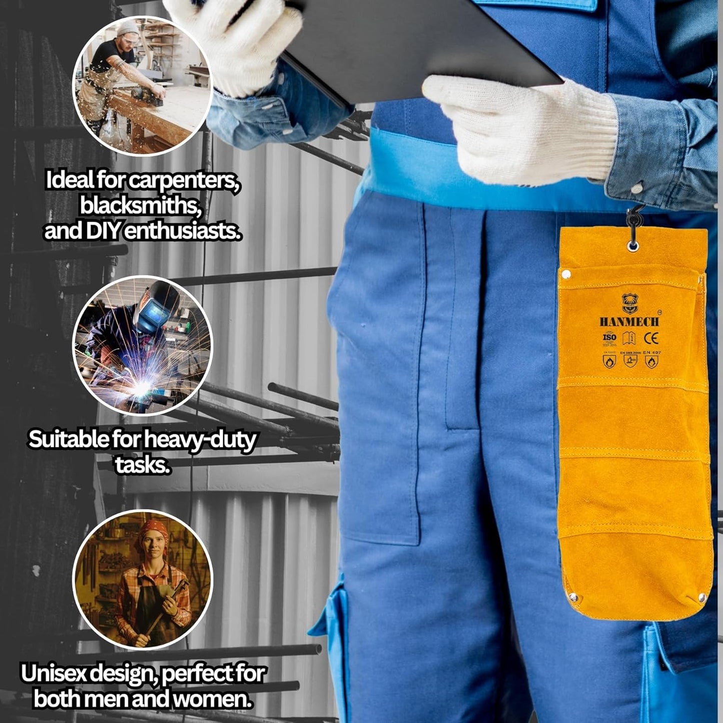 HANMECH Welding Rod Bag, Flame Resistant Leather Storage Container, Heavy-Duty Heat Resistant, Yellow