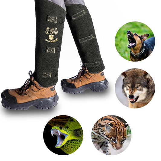 HANMECH Leather Snake Gaiters + Free 1 Pair High Ankle Safety Shoes, Bite & Puncture Proof Against Snakes, Dogs, Wolves, Wild Cats & Predators for Hunting, Hiking, Farming & Safety