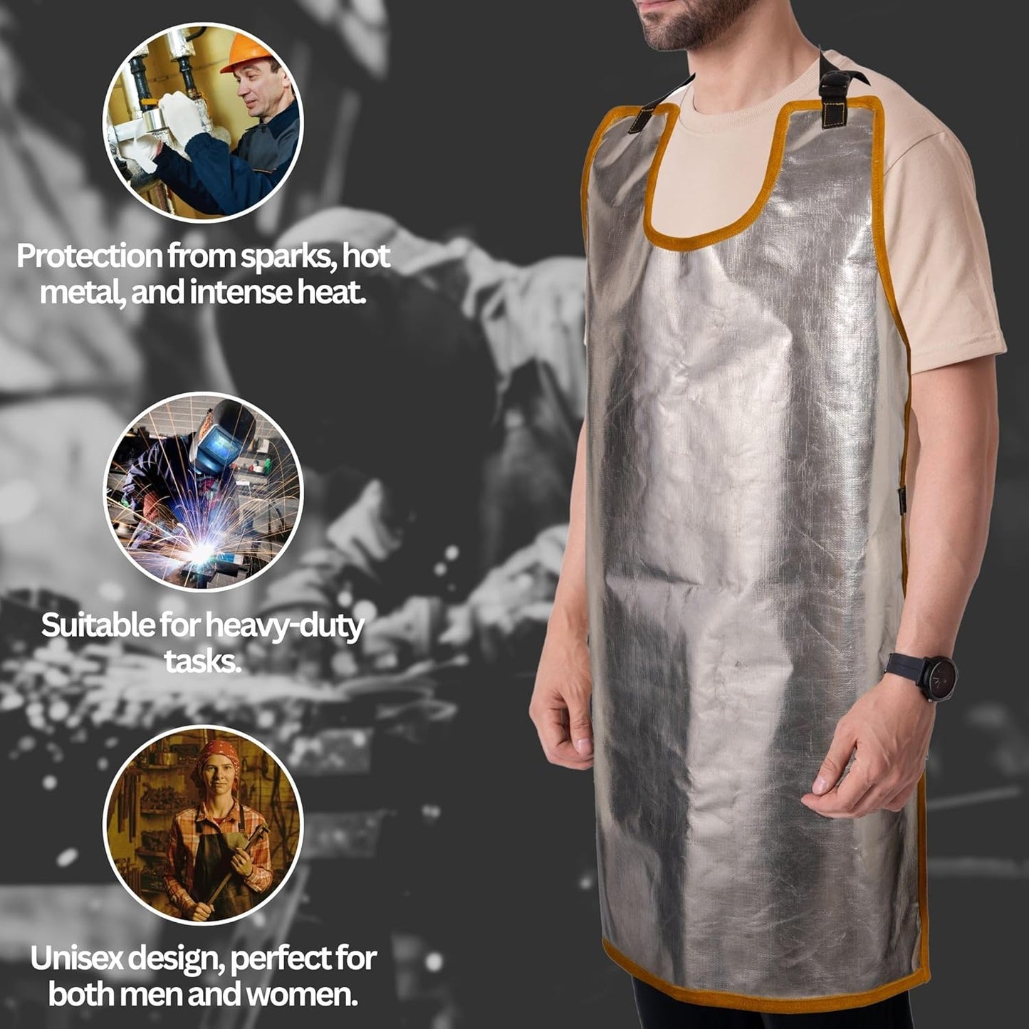 HANMECH Leather cum Aluminized Apron, 1000 Degree heat resistant capacity, best for Mig tig Arc welding, made for heavy task