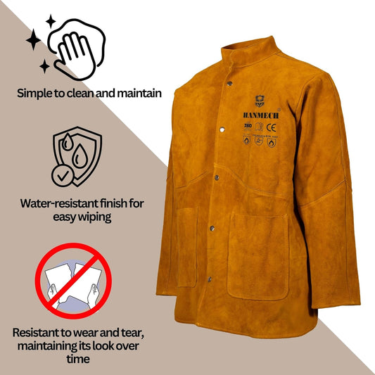 Leather Welding Jacket for Heavy-Duty Protection | Flame-Resistant Safety Gear for Welders | Heat-Resistant Leather Welding Suit for Metalwork & Industrial Jobs