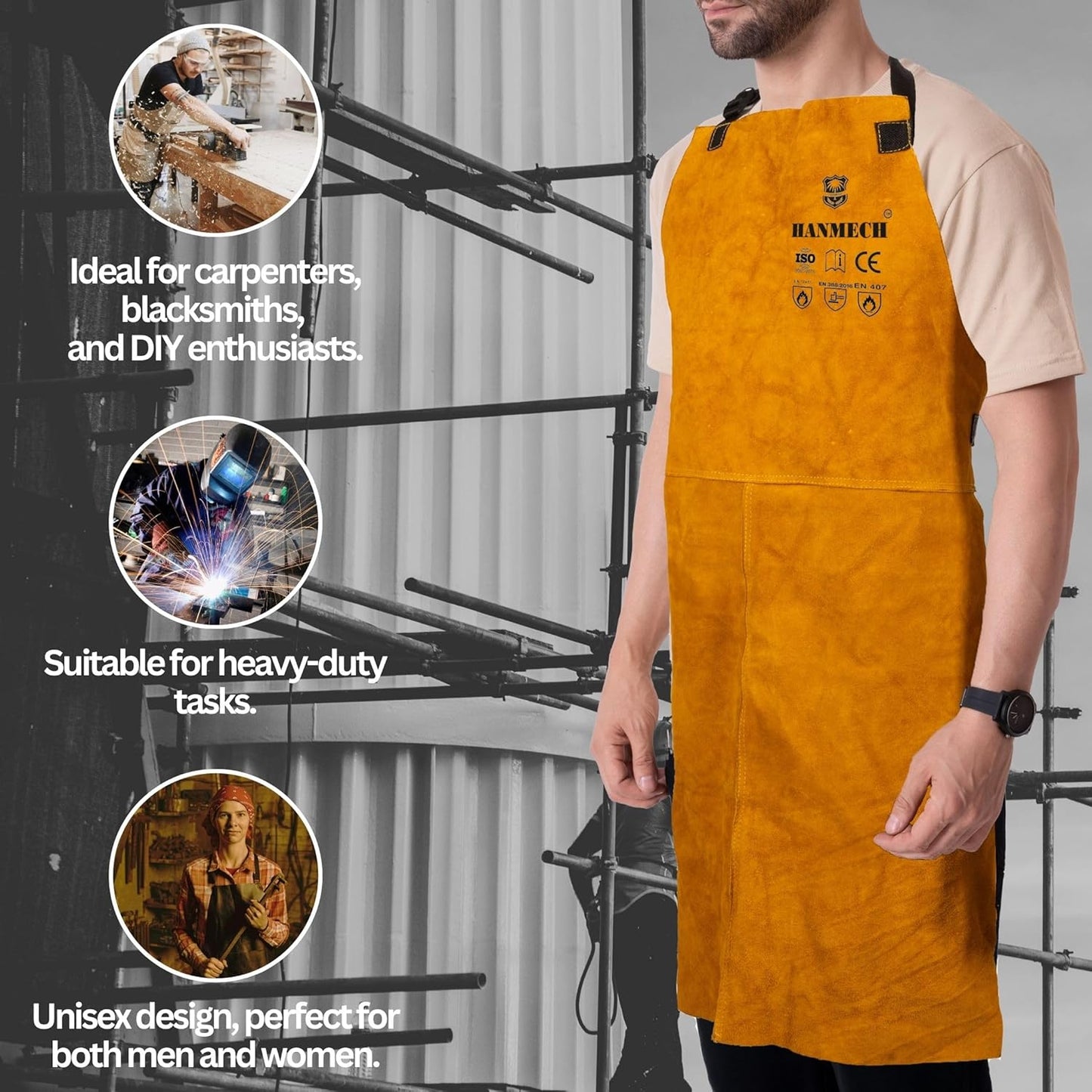 Leather Welding & Safety Apron, High Durability Heat resistance apron, Spatter Proof Apron Leather apron, welding apron