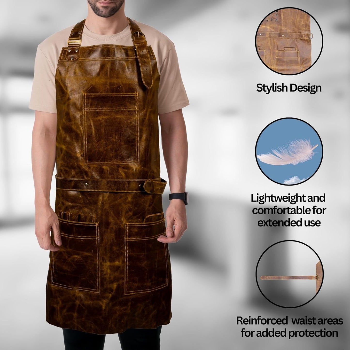 ProShield Leather Apron, Heavy-Duty, for Welding and BBQ Chef Protection