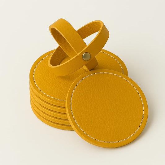 Leather Cup Coasters, Set of 6, Tea and Coffee