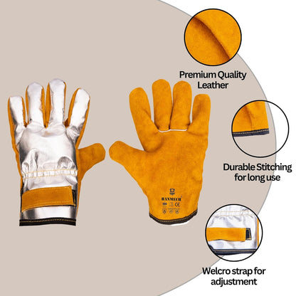 HANMECH Leather welder gauntlet gloves 1000 Degree heat resistant capacity, best for Mig tig Arc welding, made for heavy task