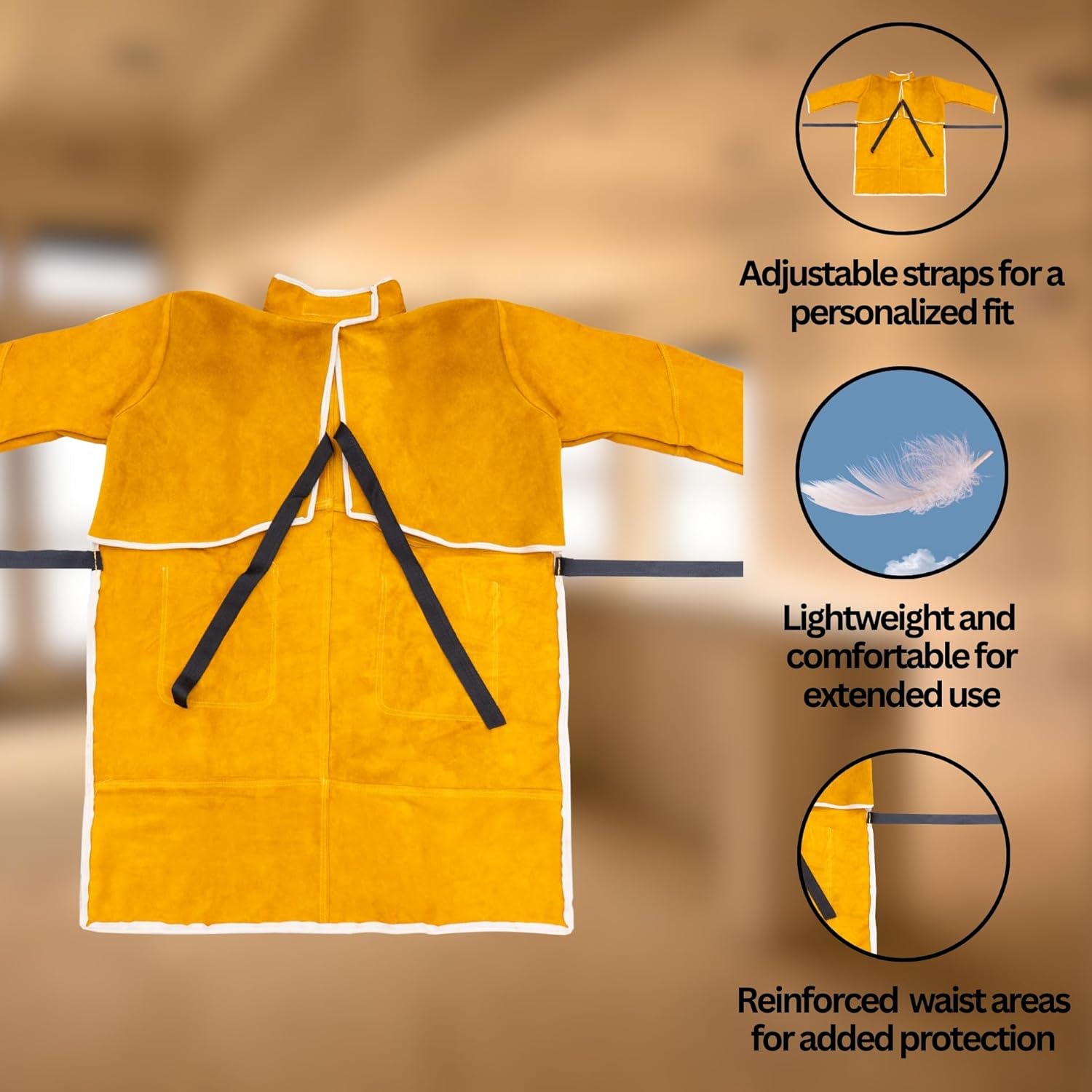 HANMECH Leather Welding Work Heavy Duty Welding Leather Coat | Flame Resistant Coat for High-Temperature Operations for Works and Welding