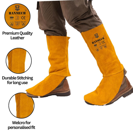 HANMECH Leather Welding Spats, Heat and Spark Resistant Boot Covers, Shoe Protectors, 1 Pair Yellow