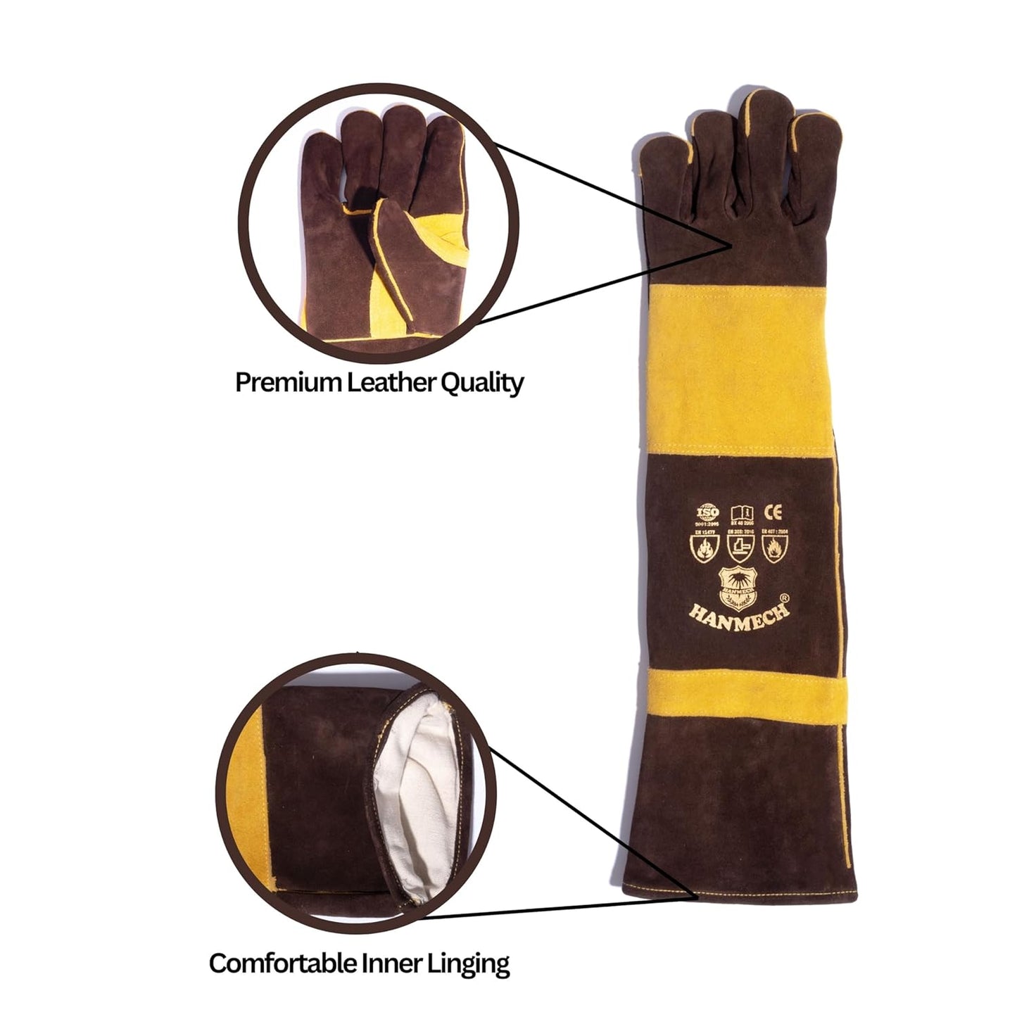 Leather Gloves BBQ grilling, gardening, pet handling,fire protection, aur even snake handling Protection for Snake bite, Dog Bite, Gardening, Sharp Edges, Honey Bee, Size 24 Inches