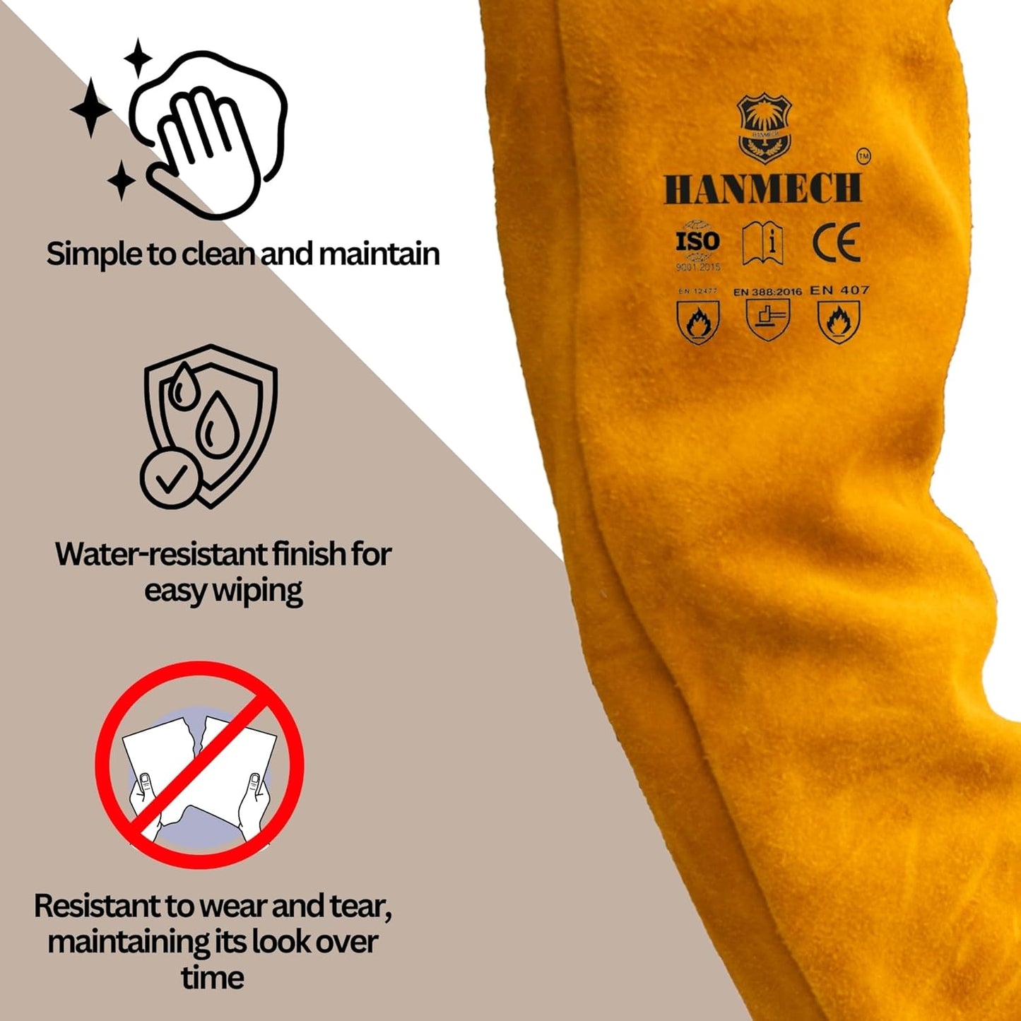 HeatShield Leather Welding Hand Sleeves, Heavy Duty Safety Hand Protection