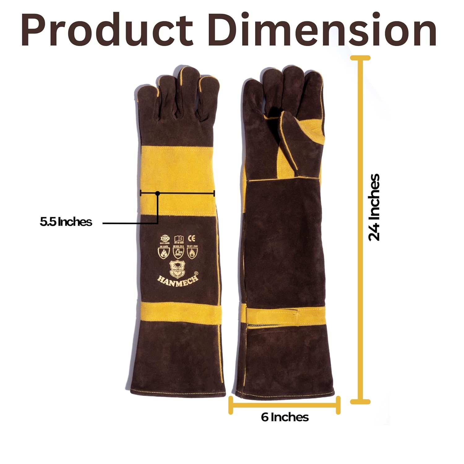 Leather Gloves BBQ grilling, gardening, pet handling,fire protection, aur even snake handling Protection for Snake bite, Dog Bite, Gardening, Sharp Edges, Honey Bee, Size 24 Inches