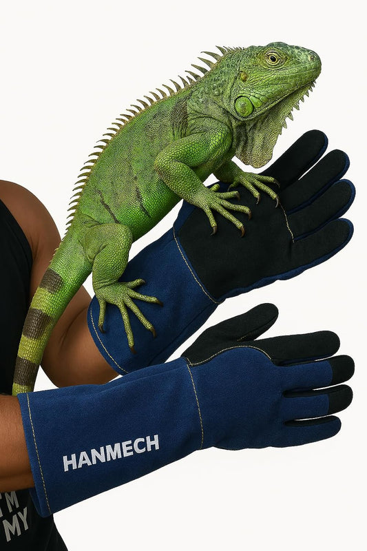 HANMECH 24-Inch Animal Handling Anti-Bite Gloves | Heavy-Duty Leather Protection for Dogs, Cats, Birds, Parrots, Reptiles, Snakes, and More | Long Arm Safety Gloves for Pet Handling & Grooming