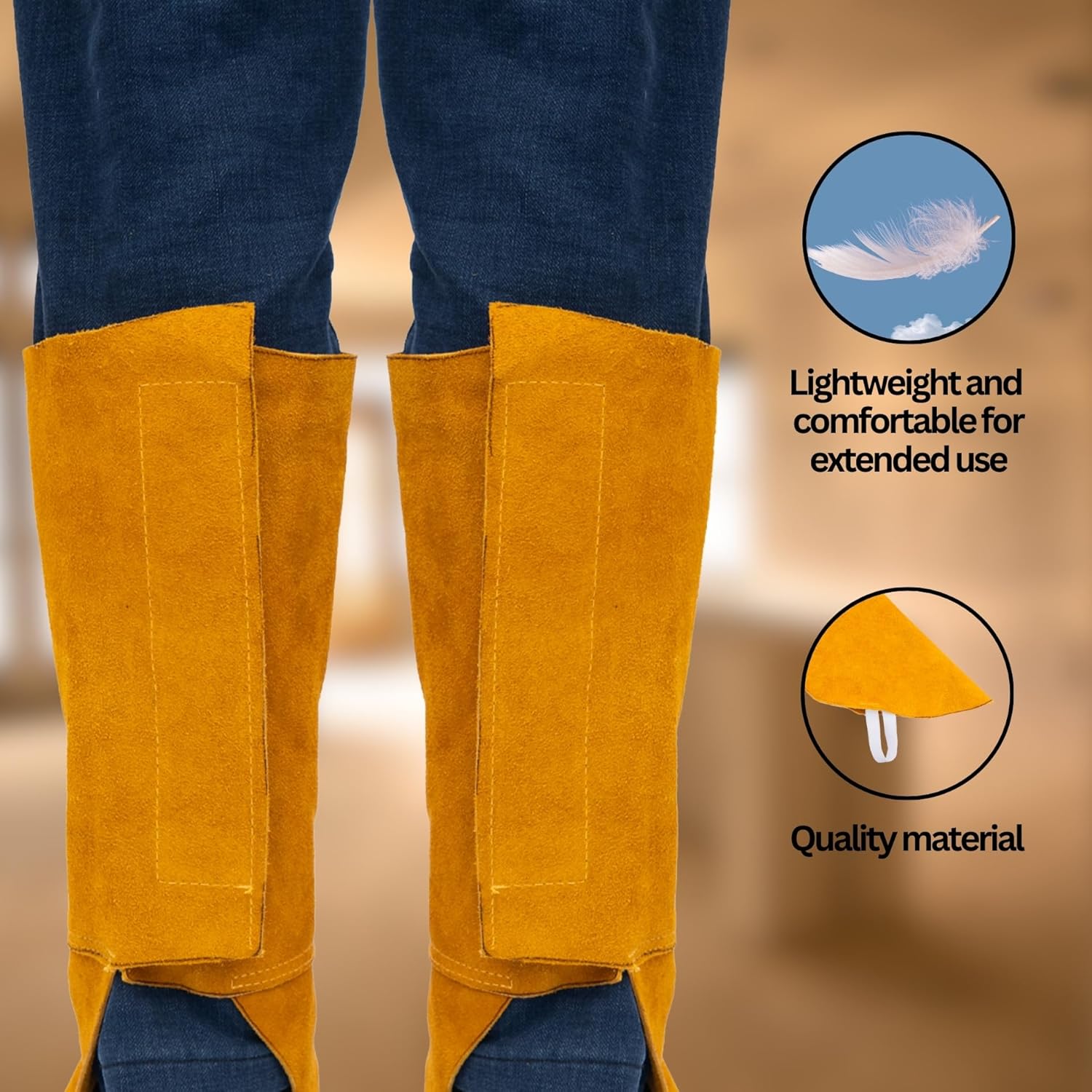 HANMECH Leather Welding Spats, Heat and Spark Resistant Boot Covers, Shoe Protectors, 1 Pair Yellow