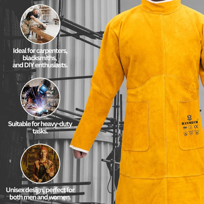 HANMECH Leather Welding Work Heavy Duty Welding Leather Coat | Flame Resistant Coat for High-Temperature Operations for Works and Welding
