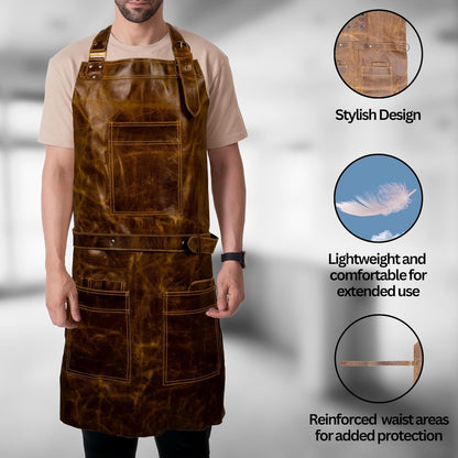 ProShield Leather Apron, Heavy-Duty, for Welding and BBQ Chef Protection
