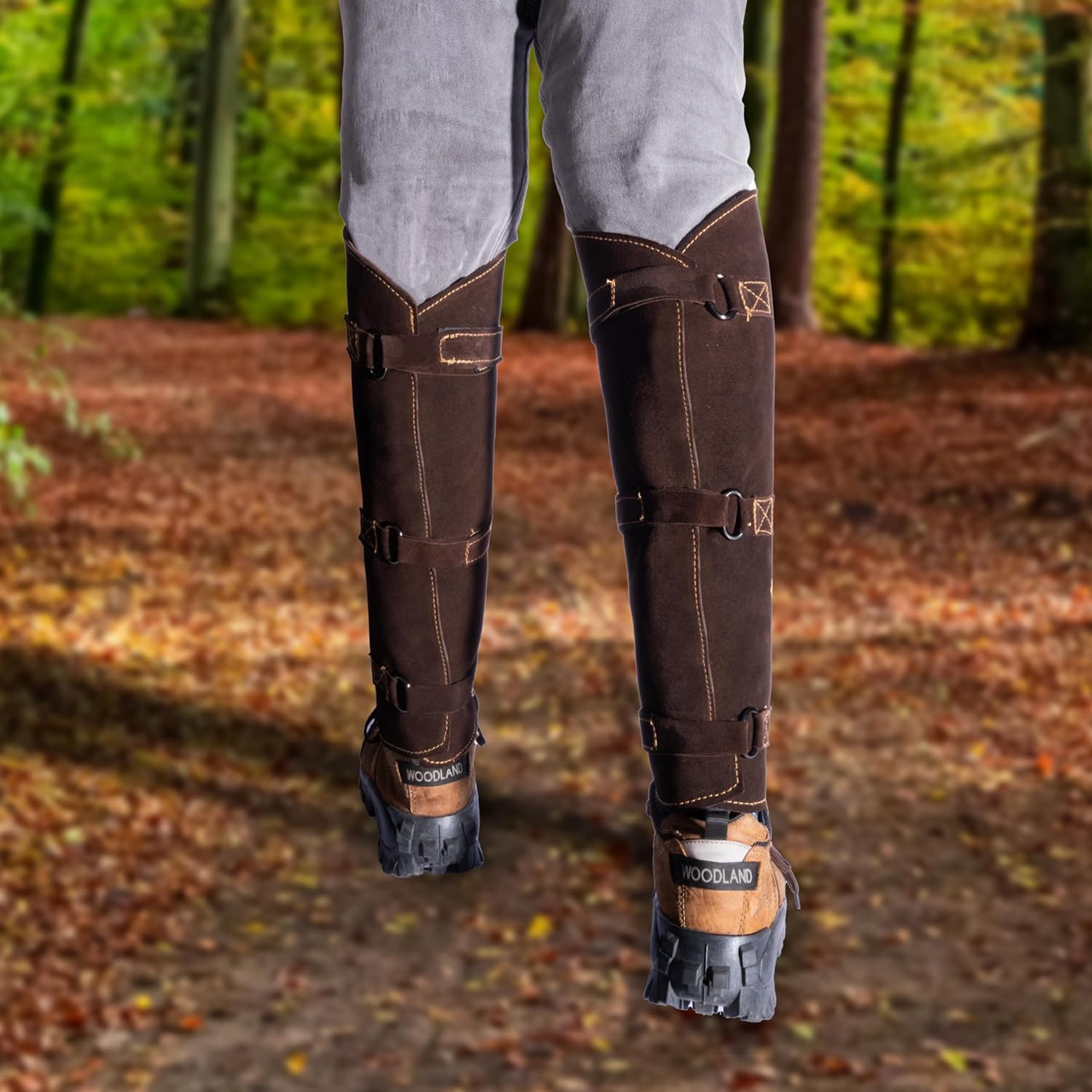 HANMECH Snake Bite Proof Leather Gaiters – 19" Long Leg Protection for Snake, Thorns, Brush & Outdoor Hiking | Heavy Duty Black Leather Leg Guards for Jungle, Trekking & Farm Use
