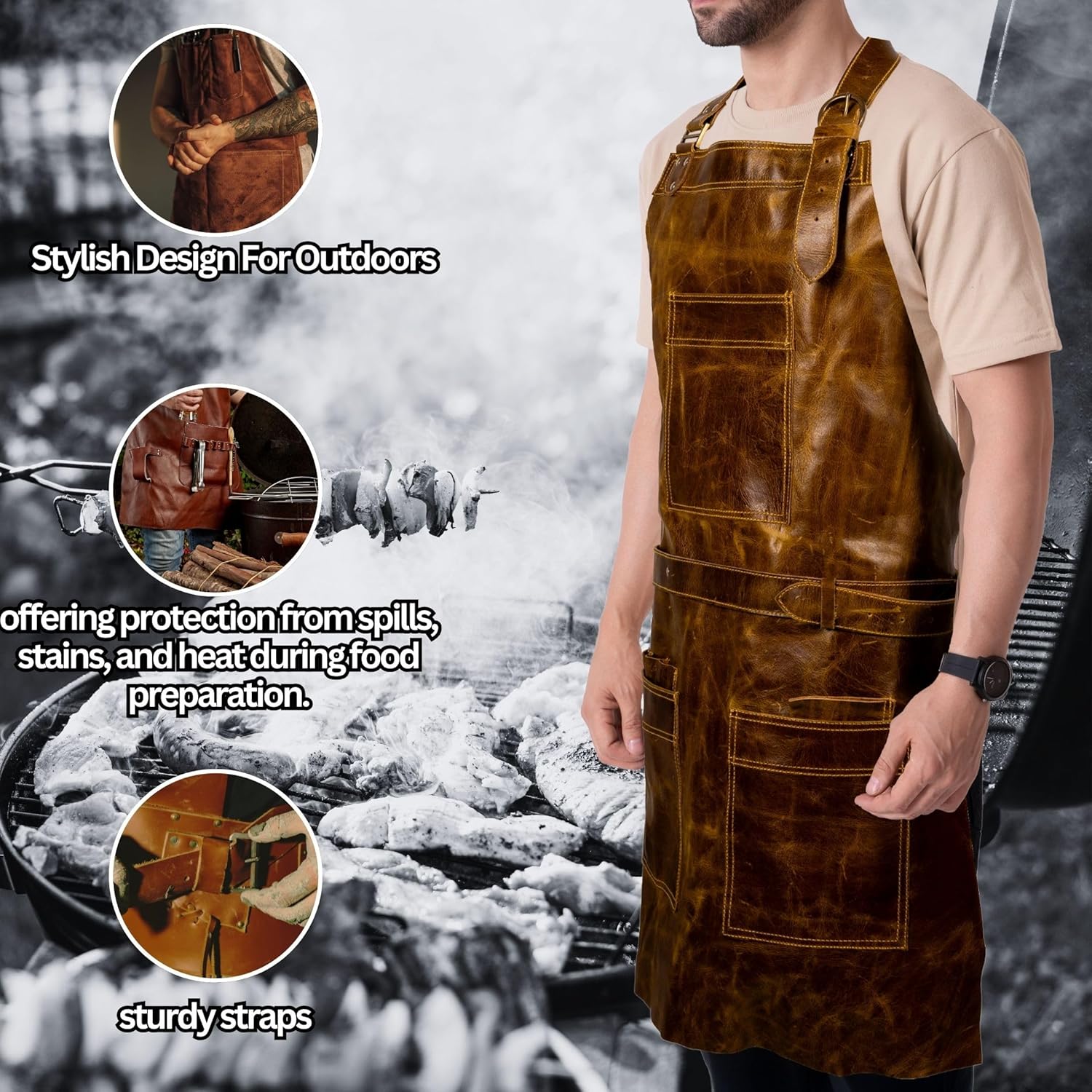 ProShield Leather Apron, Heavy-Duty, for Welding and BBQ Chef Protection