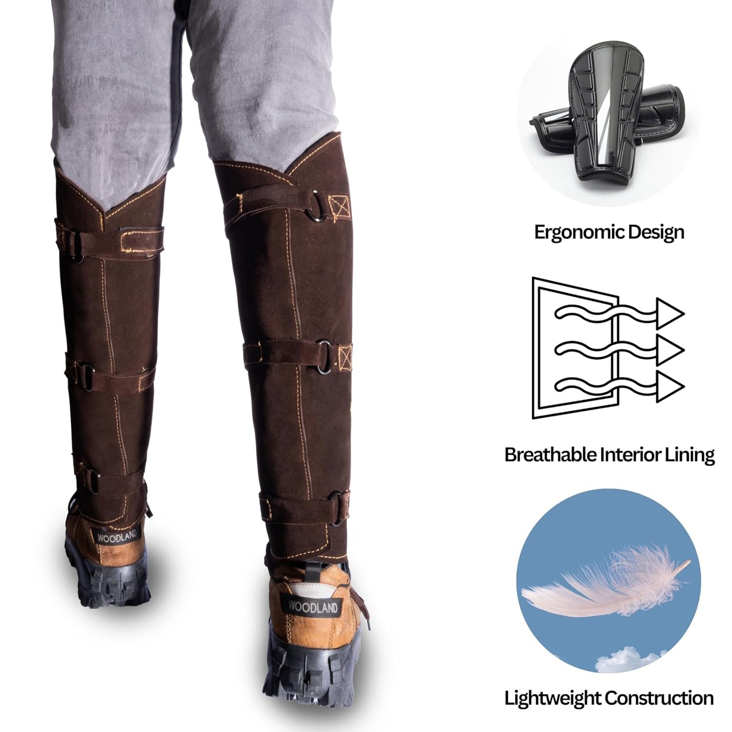 HANMECH Snake Bite Proof Leather Gaiters – 19" Long Leg Protection for Snake, Thorns, Brush & Outdoor Hiking | Heavy Duty Black Leather Leg Guards for Jungle, Trekking & Farm Use