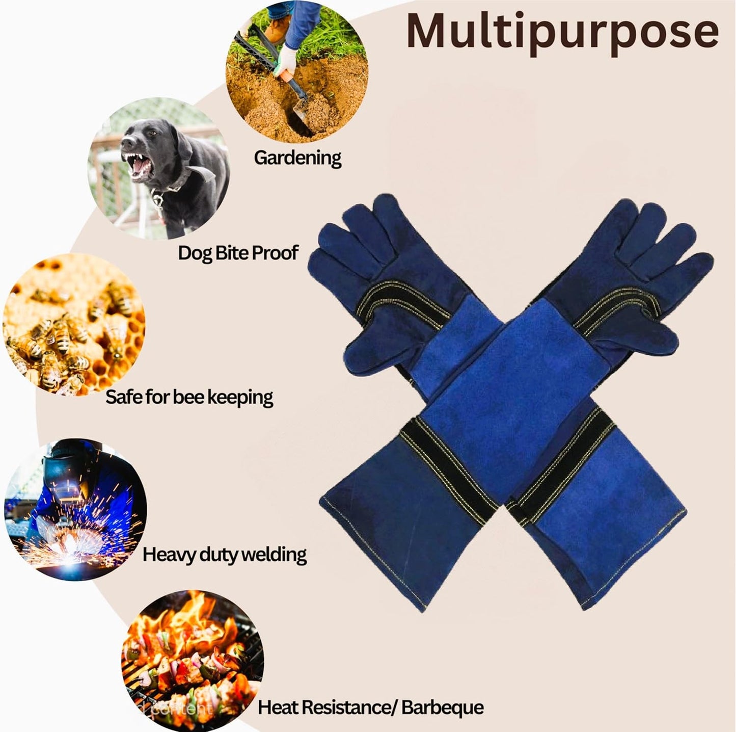 Leather Gloves - Multi-Purpose Protection for Snake Bite, Welding, Dog Bite, Gardening, Sharp Edges, Honey Bee, and Heat Resistance Size - 24 Inches