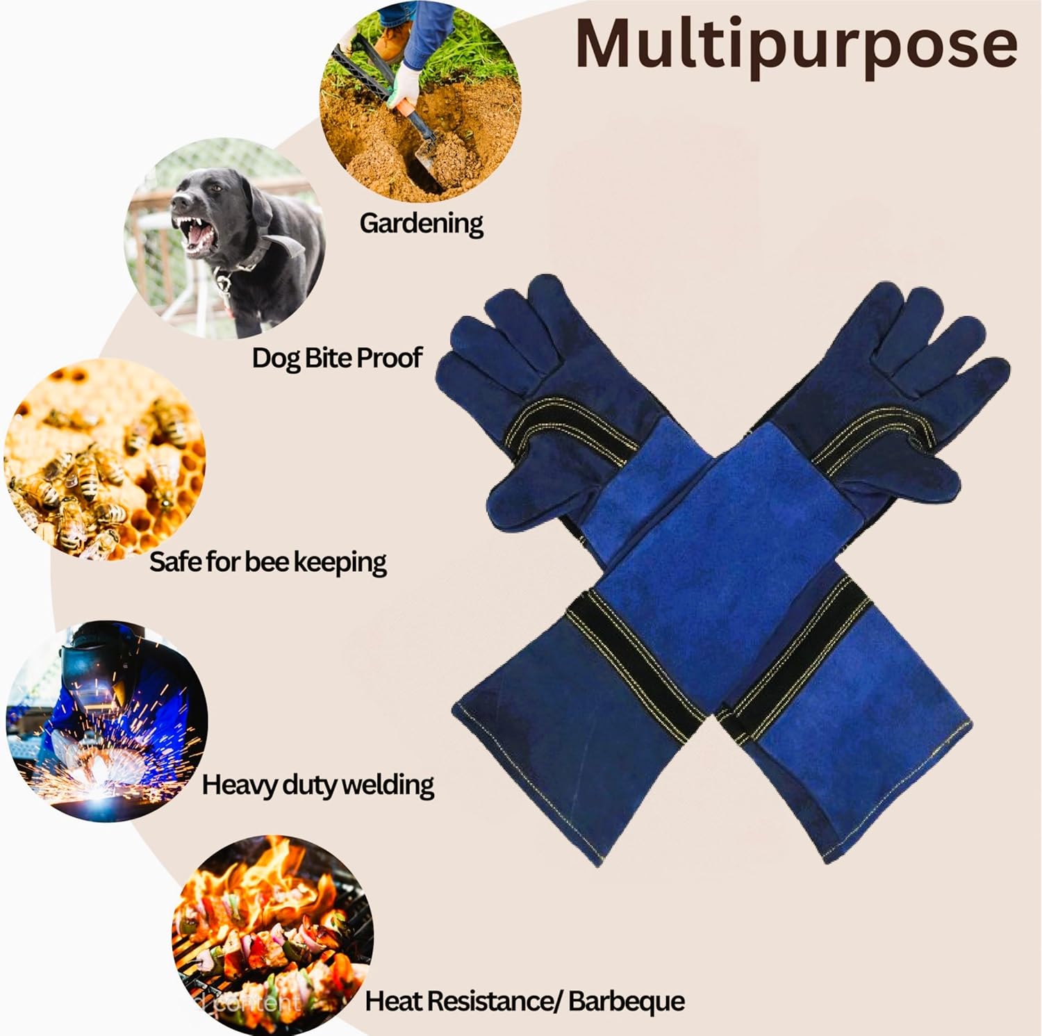 Leather Gloves - Multi-Purpose Protection for Snake Bite, Welding, Dog Bite, Gardening, Sharp Edges, Honey Bee, and Heat Resistance Size - 24 Inches