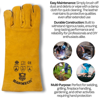 Welding Gloves – Heat & Cut Resistant Split Leather (1 Pair) for Industrial, BBQ, Fireplace & Heavy Duty